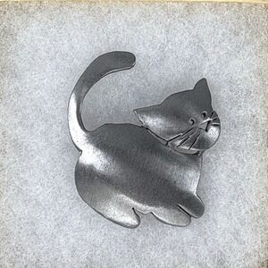 Ultra Craft Vintage Cat Brooch Matte Pewter Whimsical Kitten Figural Pin
